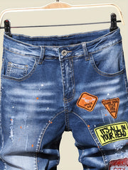 Splatter Dot Slim Fit High Stretch Denim Shorts Men's Summer Shorts