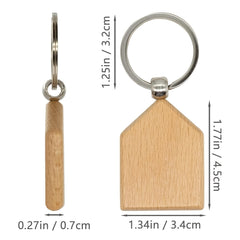 Set of 3 Personalized House Shaped Wooden Key Tags - Custom Engraving