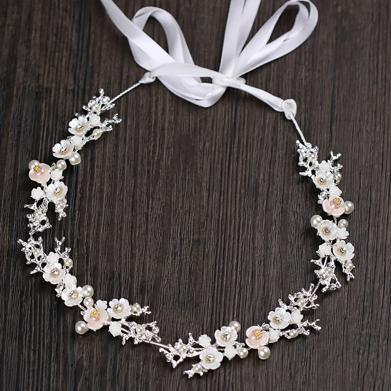 Flower Pearl Headband Daisy Headpiece With Ribbon Hair Band