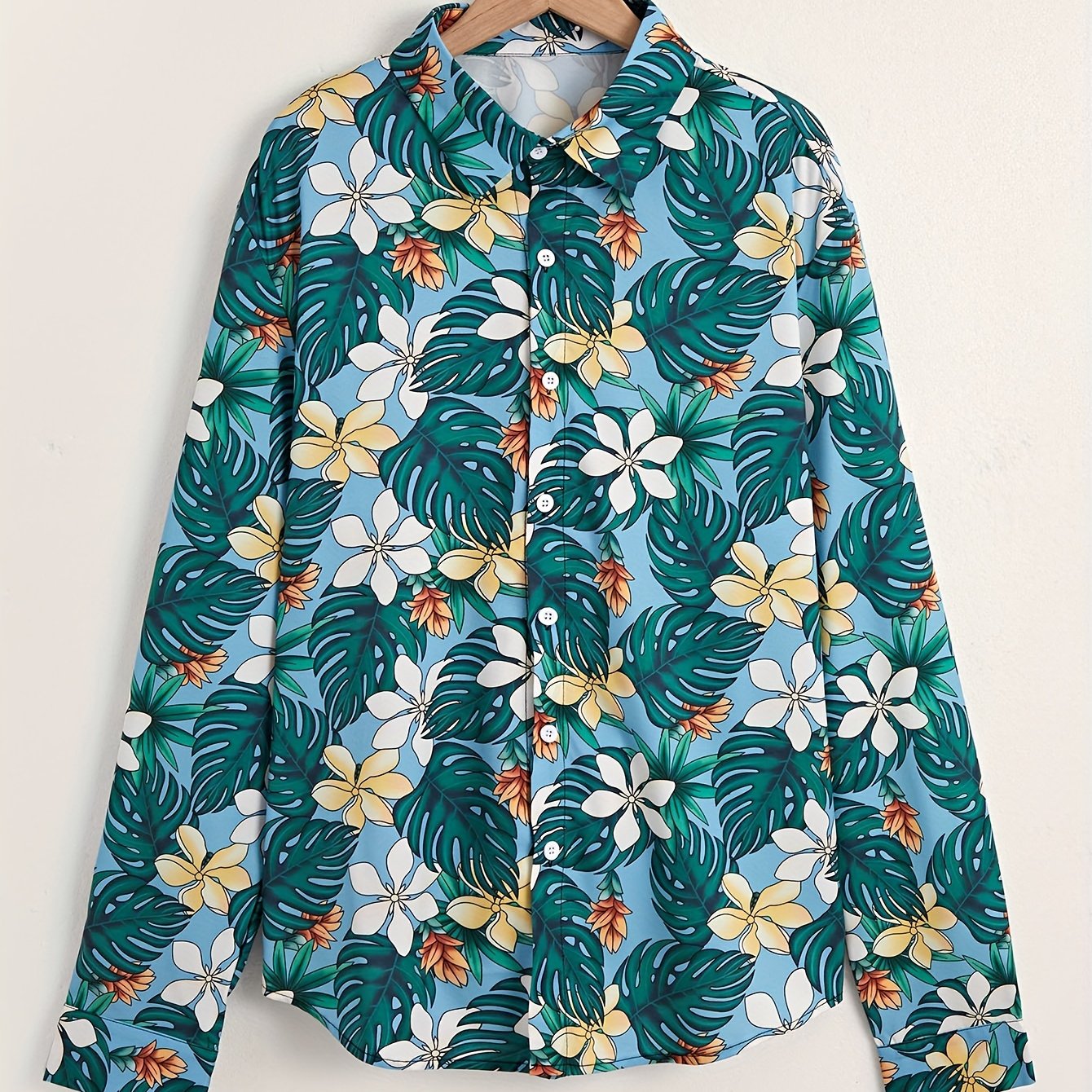 Flower & Leaves Pattern Men's Shirt For Autumn