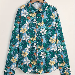 Flower & Leaves Pattern Men's Shirt For Autumn