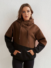 Block Kangaroo Pockets Hoodie for Women
