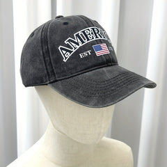American Flag Baseball Cap Dark Gray Distressed Unisex Sun Hat