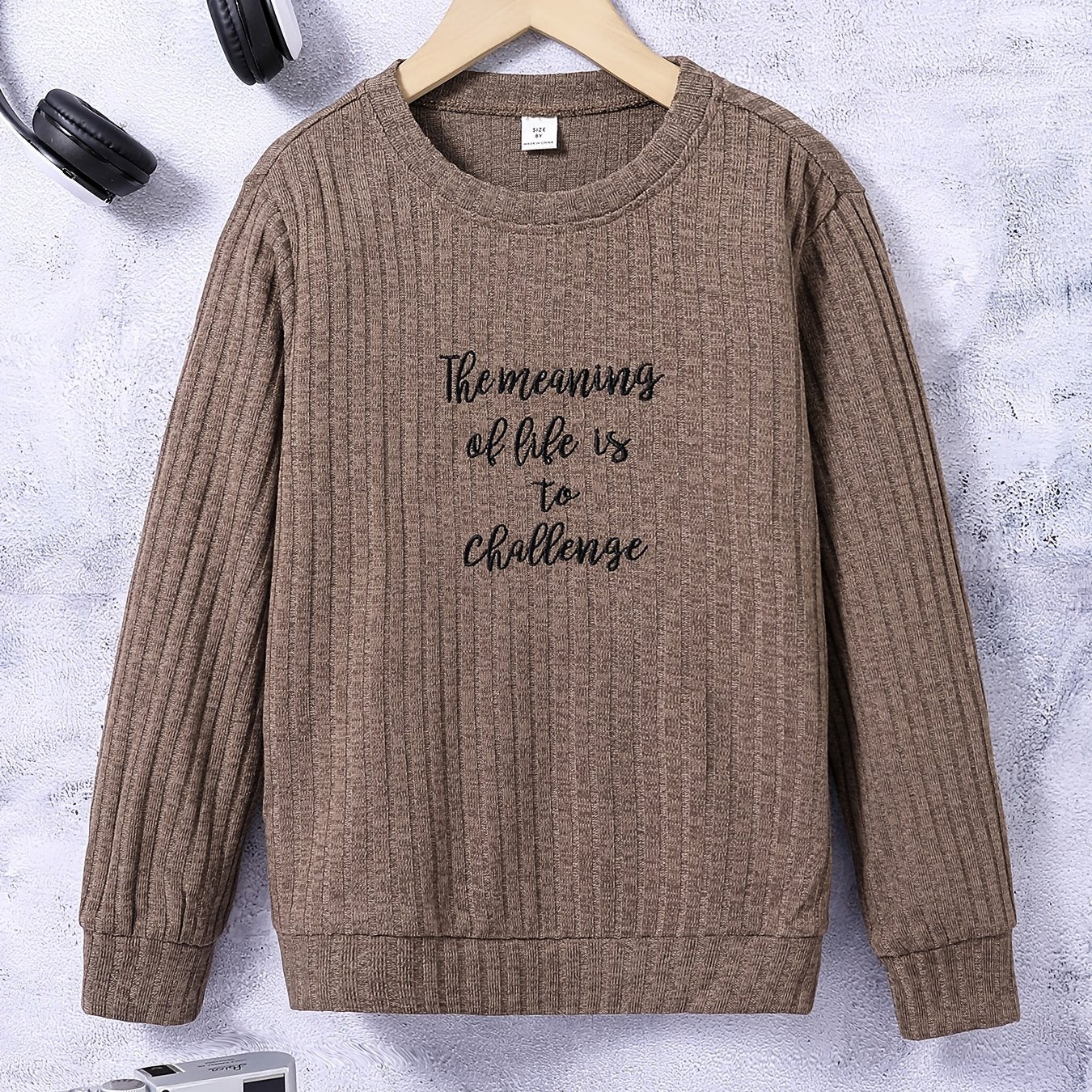 Boys Letter Embroidered Sweatshirt Crew Neck Tops