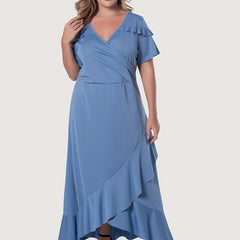 Surplice Neck Short Sleeve Maxi Dress