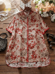 Floral Print Button Up V Neck Blouse