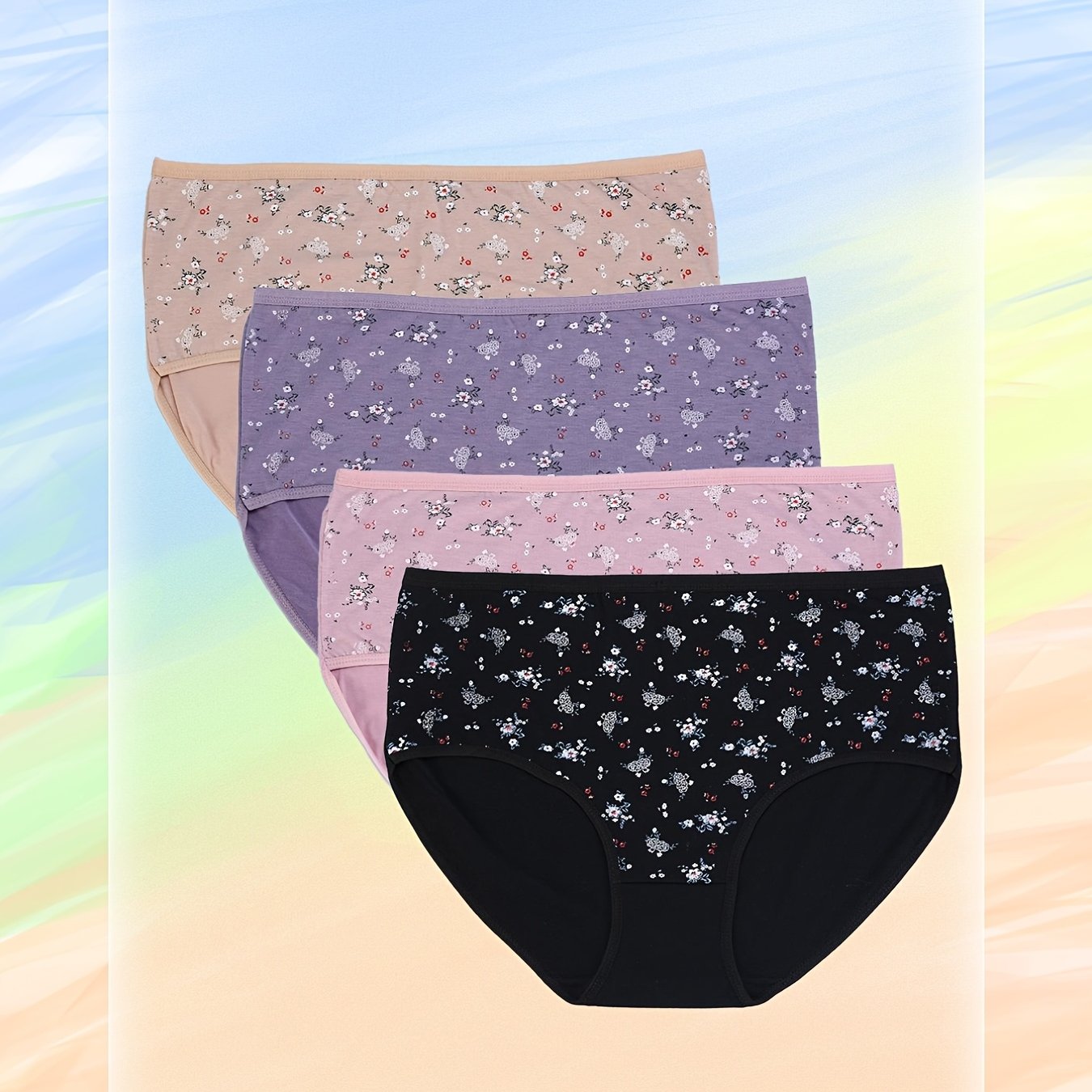 4 Pack Women's Plus Size Ditsy Floral Print Briefs Set