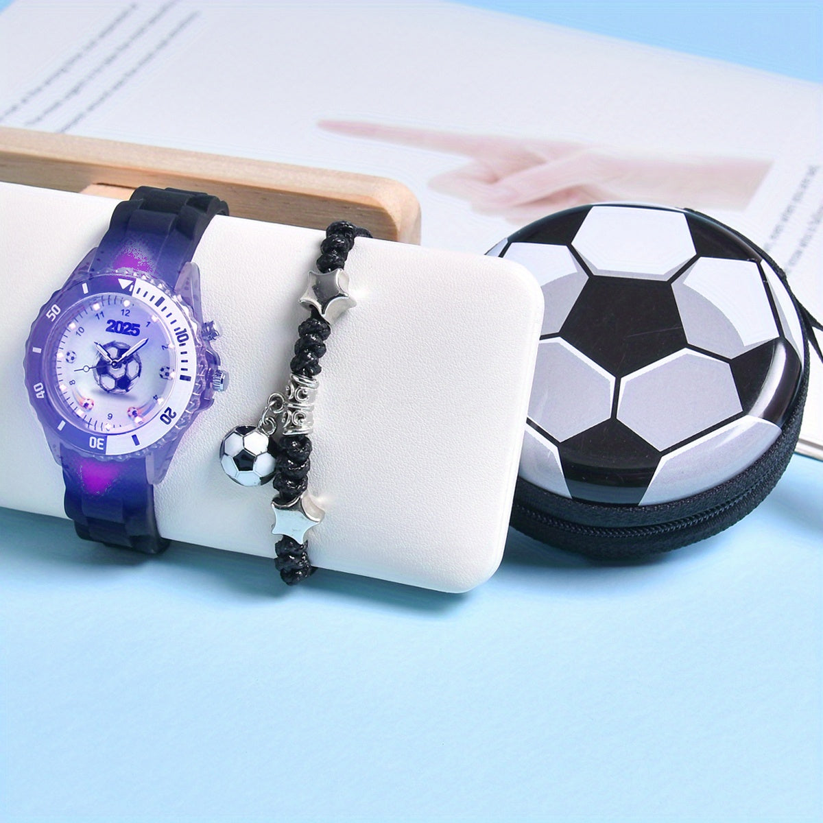 3pcs Silicone Soccer Fan Watch Bands & LED Light Up Wristwatches for Kids