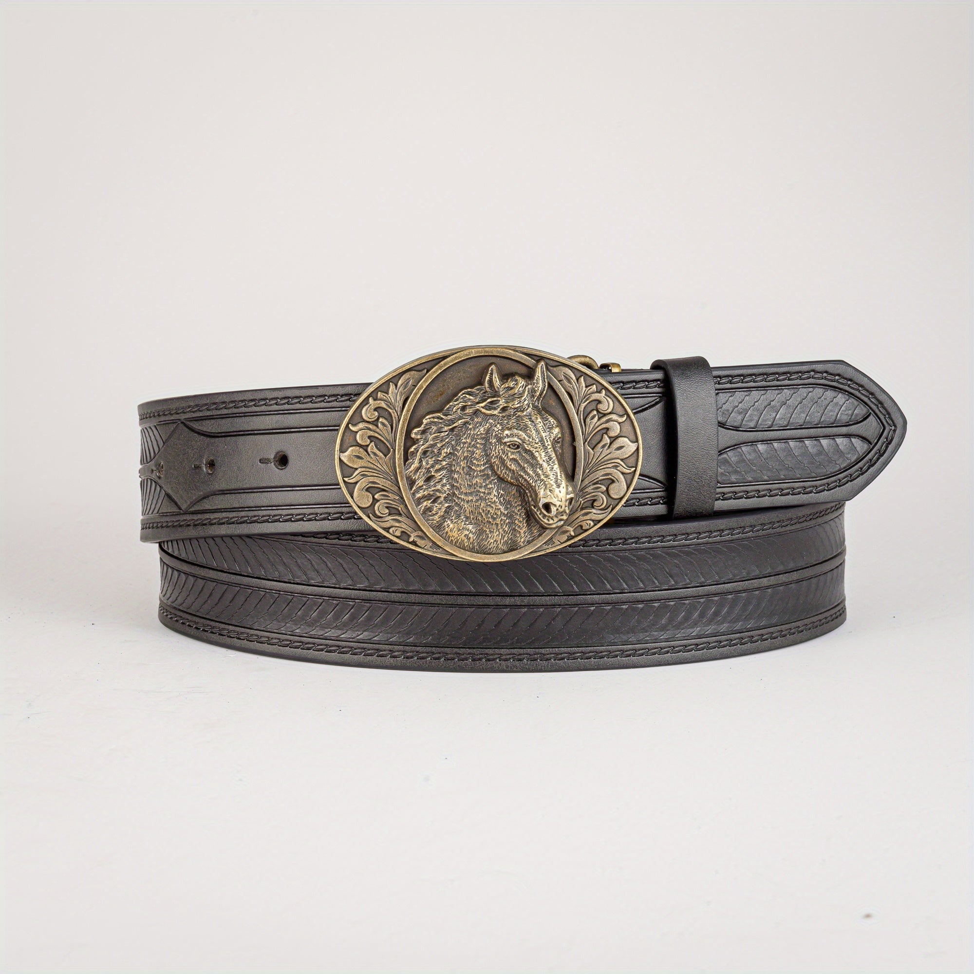 Retro Horse Pattern Buckle Belt For Men Denim Pants Jeans