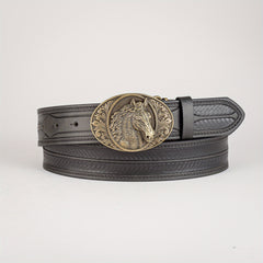 Retro Horse Pattern Buckle Belt For Men Denim Pants Jeans