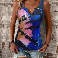 Tie Dye Notched Neck Tank Top for Women