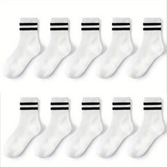 10 Pairs Boys Thin Crew Socks Spring Summer Autumn Casual Striped Kids Socks