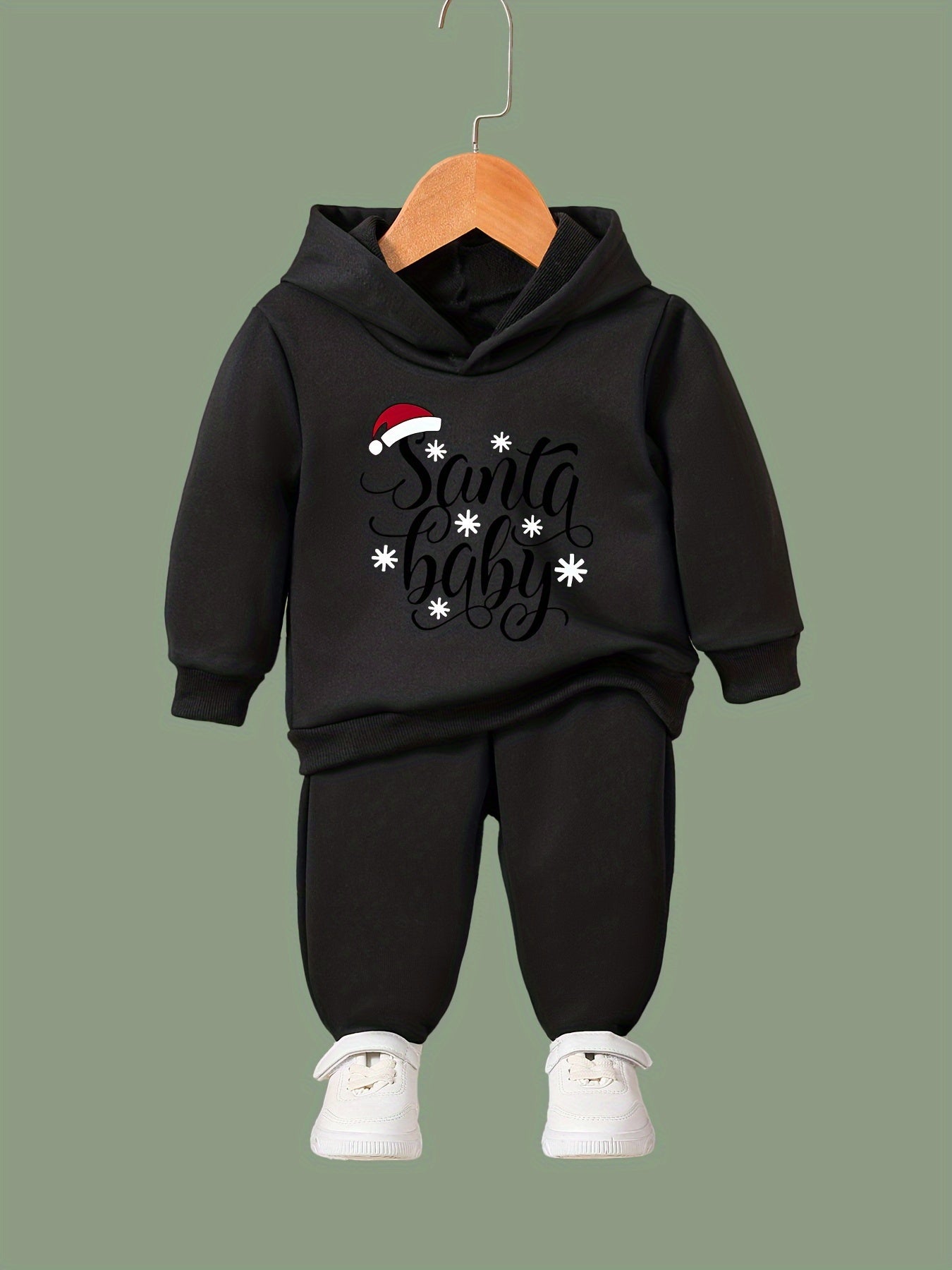 Cartoon Santa Baby Hooded Sweatshirt & Sweatpants Set for Girls