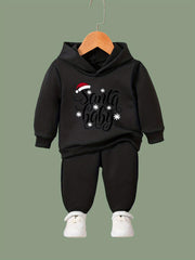 Cartoon Santa Baby Hooded Sweatshirt & Sweatpants Set for Girls