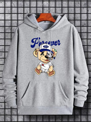 Teddy Bear Print Hoodie Men's Casual Pullover Hooded Sweatshirt