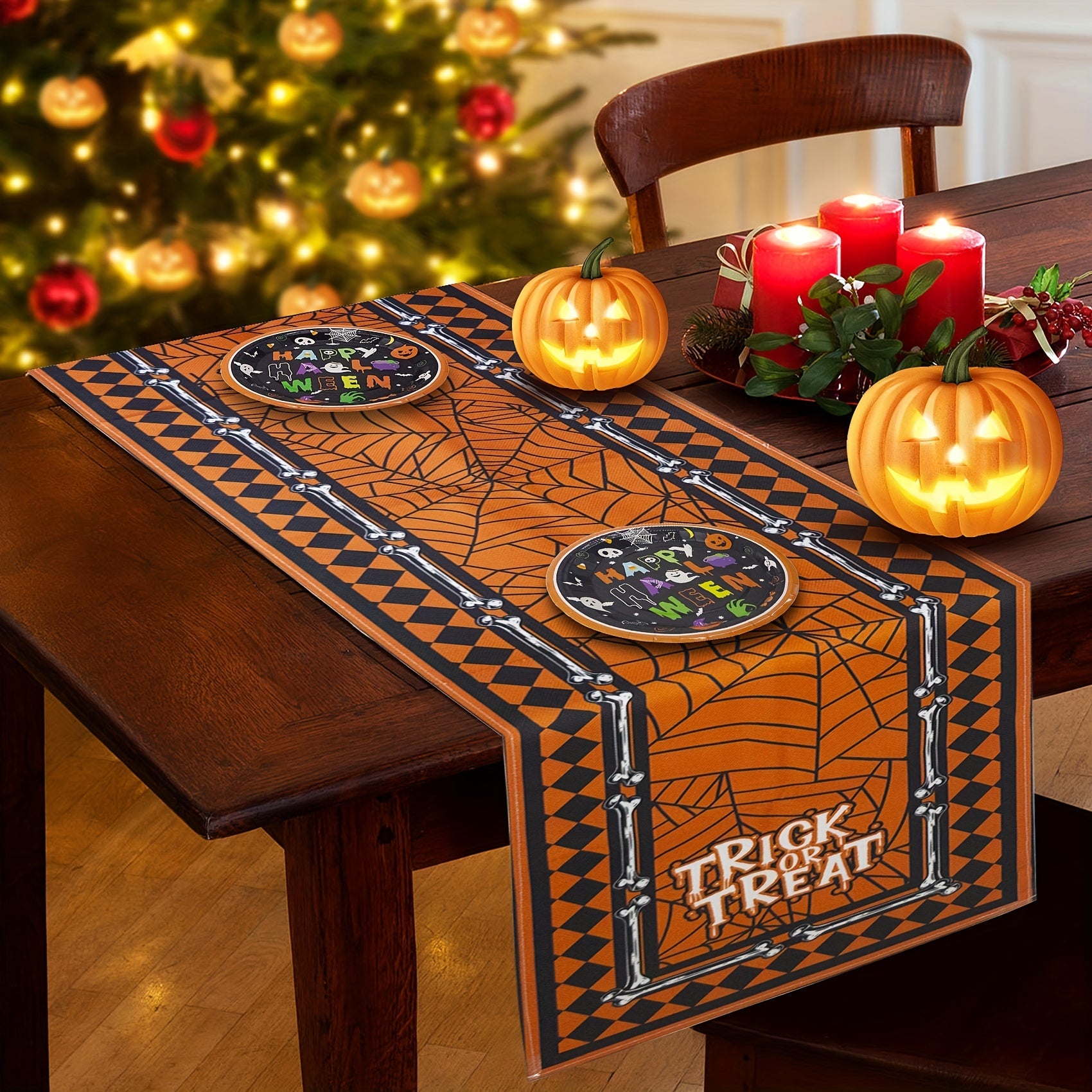 Spider Web Pumpkin Table Runner 33x182 cm Halloween Decor