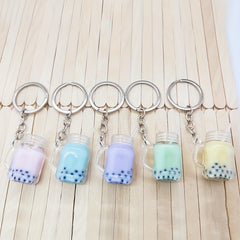 Bubble Tea Bottle Shape Key Chain Bubble Tea Key Ring Bag Car Key Ornament