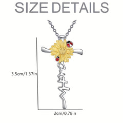 Sunflower Ladybug Decor Cross Pendant Necklace for Girls