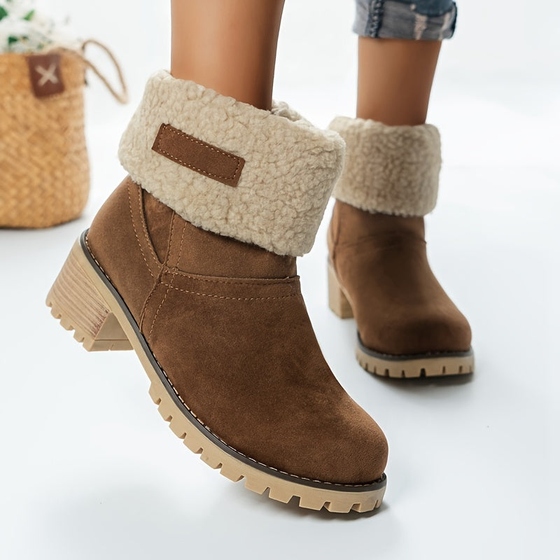 Women's Fleece Lined Snow Boots - Thermal Mid Heel Winter Casual Footwear