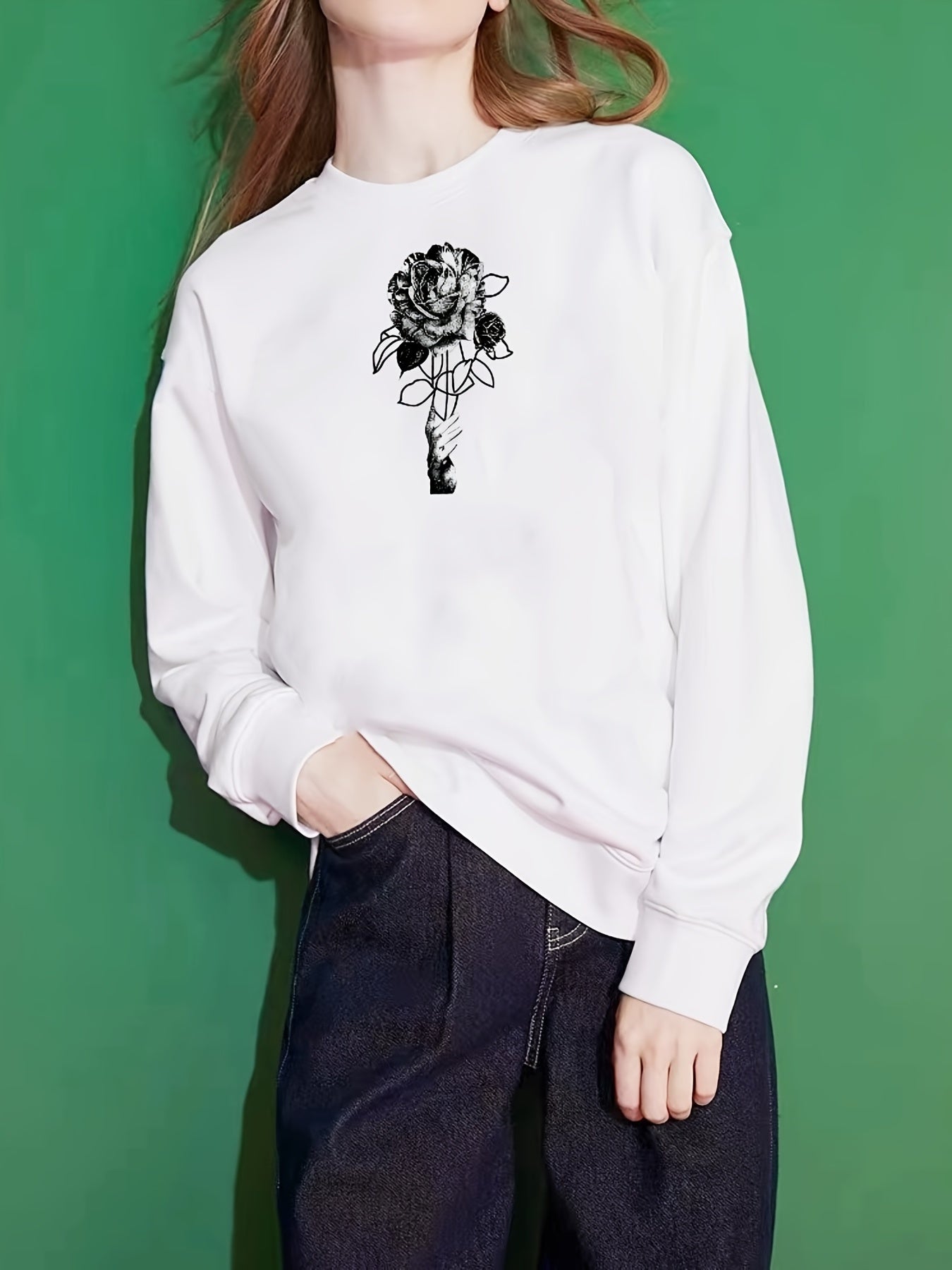 Graphic Print Crew Neck Pullover Sweatshirt