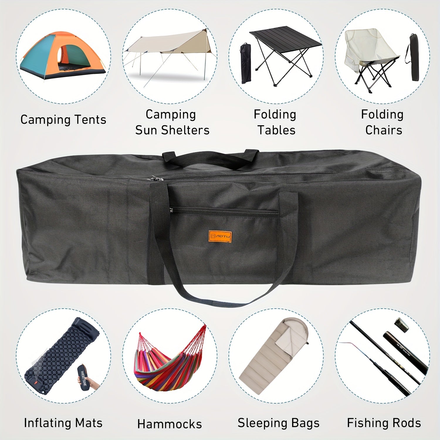 Waterproof Camping Equipment Bag - Fits Folding Tent Accessories