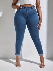 Sexy Jeans Women's Plus Solid Roll Up High Rise High Stretch Skinny