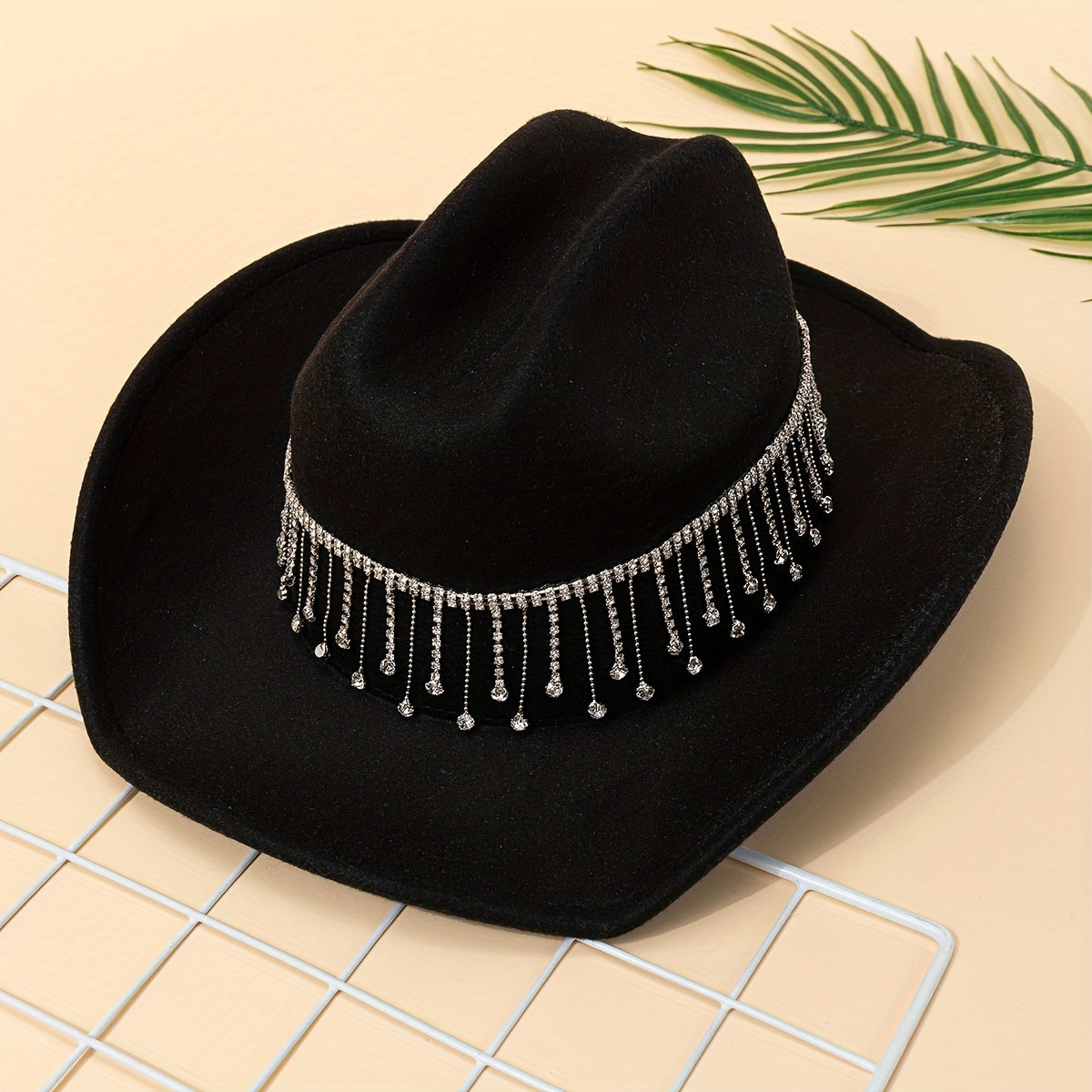 Rhinestone Tassel Vintage Fedora Cap Cowgirl Jazz Hat Unisex Boho Felt Hat
