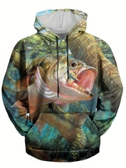 Fish 3D Print Hoodies For Men Graphic Hoodie Comfy Loose Hooded Pullover