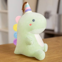 Rainbow Dinosaur Plush Toy, Glass Filled, Green Pink Stuffed Animal
