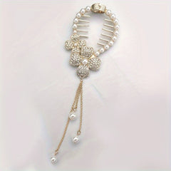 Flower Rhinestones & Faux Pearls Hair Clip Women Girls