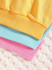 3pc Girls Sweatshirts Set Cat Rabbit Print Long Sleeve Pullovers
