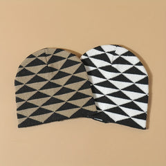 Dark Rhombic Jacquard Beanie Y2K Casual Knit Hat Elastic Skull Hat