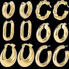 6 Pairs Golden Hoop Earrings Set Hypoallergenic Open Curved Jewelry