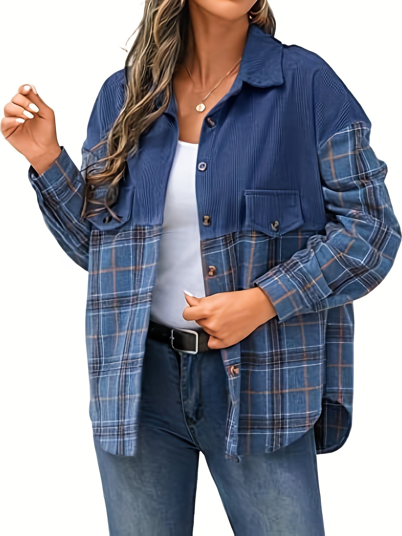Plaid Print Splicing Jacket Long Sleeve Button Front Outerwear