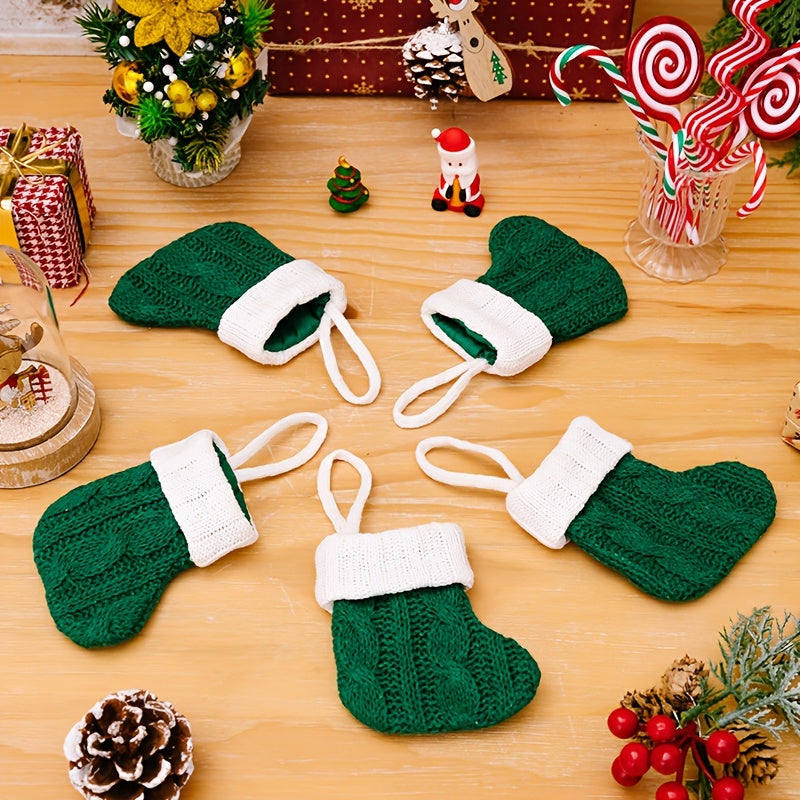 5pcs Mini Christmas Stockings Knitted Xmas Classic Stockings for Party Favors