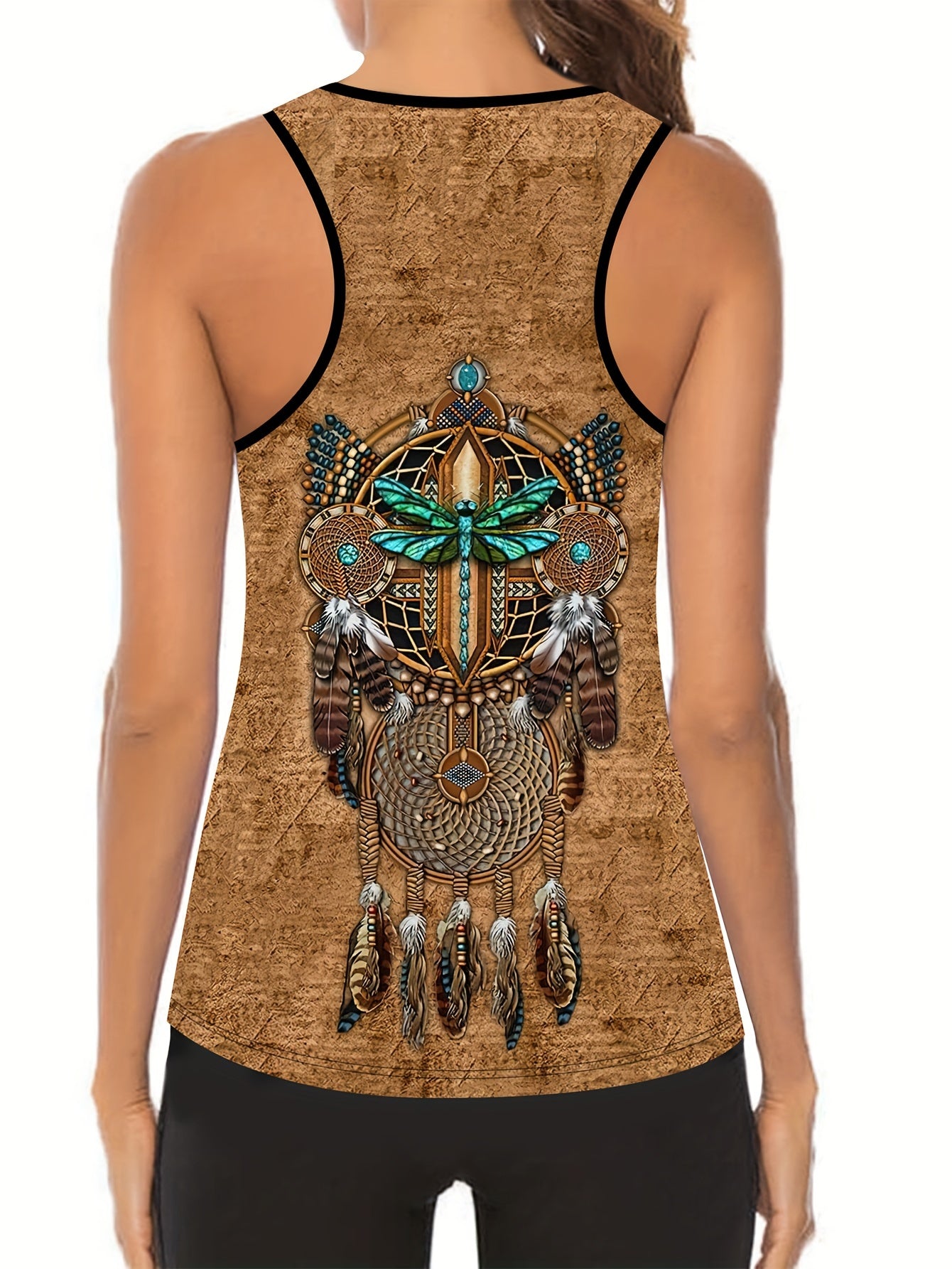 Feather Print Tank Top & Leggings Set