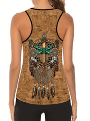 Feather Print Tank Top & Leggings Set
