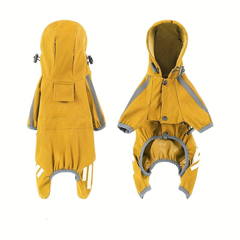 Yellow Dog Raincoats Waterproof Puppy Jacket Dog Hooded Jumpsuit