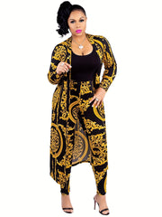 Long Jacket Set High Waist Leggings 2pcs Outfits