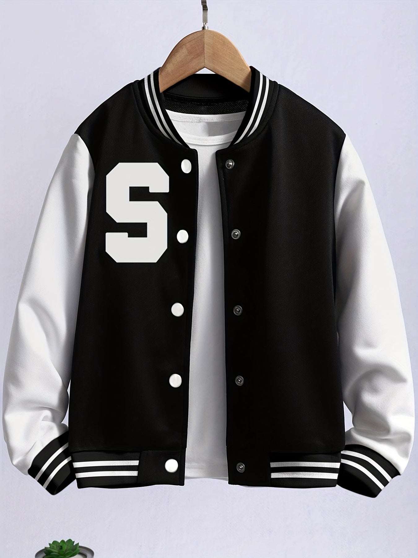 Youth Varsity Jacket Letter Snap Button Casual Baseball School Coat