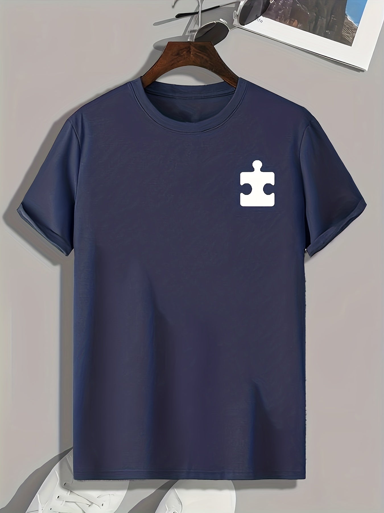 Puzzle Pattern Print Men's Sports T-shirt Graphic Tee for Fitness Activities