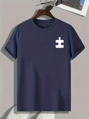 Puzzle Pattern Print Men's Sports T-shirt Graphic Tee for Fitness Activities