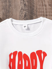 Girls Hoodie Letter HAPPY Heart Print Pullover Sweatshirt