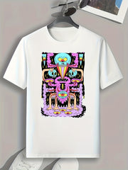 Cartoon Pattern Print Men's Graphic T-shirt, Summer Casual Comfy Tees