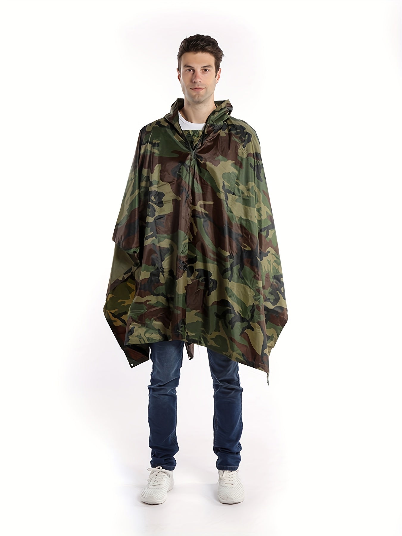 Men's Camo Rain Poncho for Hiking and Combat