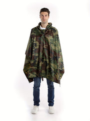 Men's Camo Rain Poncho for Hiking and Combat