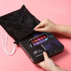 48 Colors Watercolor Paint Set in Pink Iron Box for Adults Beginners Kids