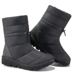 Faux Fur Lined Thermal Snow Boots Plush Furry Round Toe Flat Winter Shoes