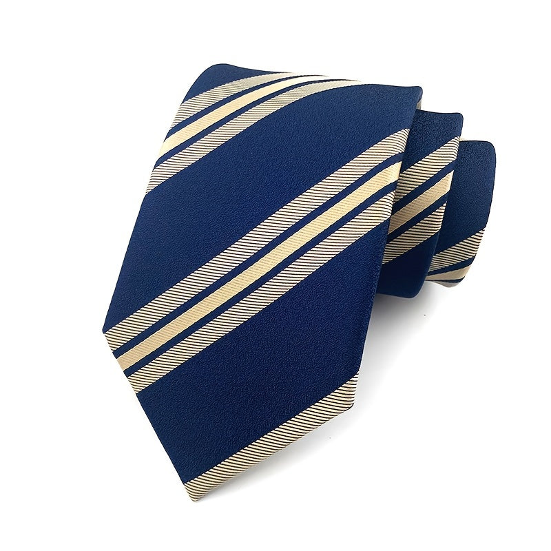 Men's Business Jacquard Polyester Striped Tie Set For Suit Wedding
