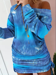 Pumpkin Print Long Sleeve Casual Dress